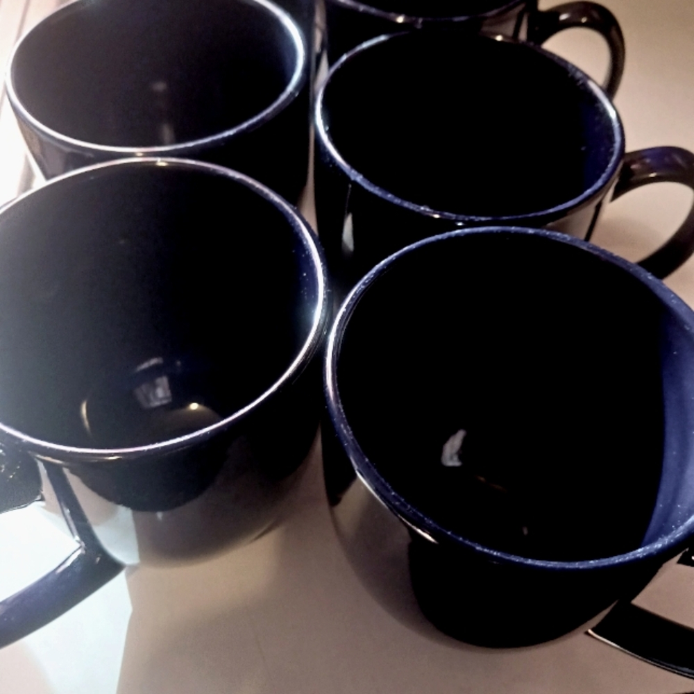 SET OF 6 Vintage Navy/Cobalt Blue coffee mugs